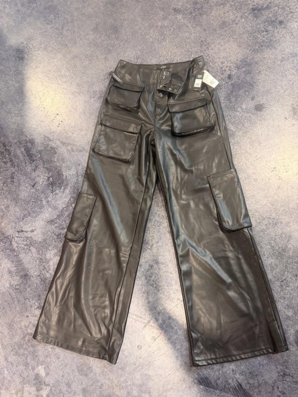 AFRM Black Faux Leather Cargo Pants